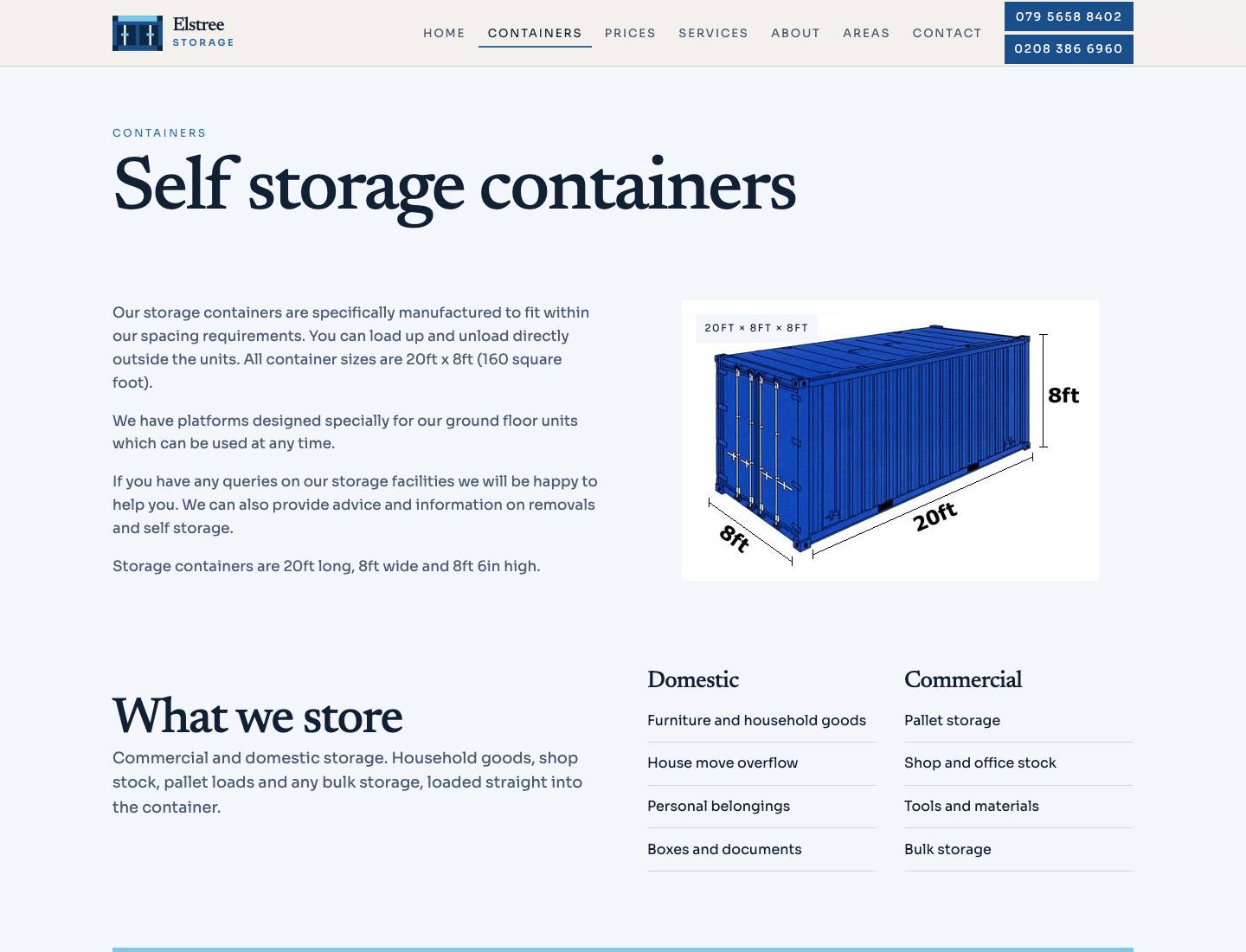 Elstree Storage, Containers