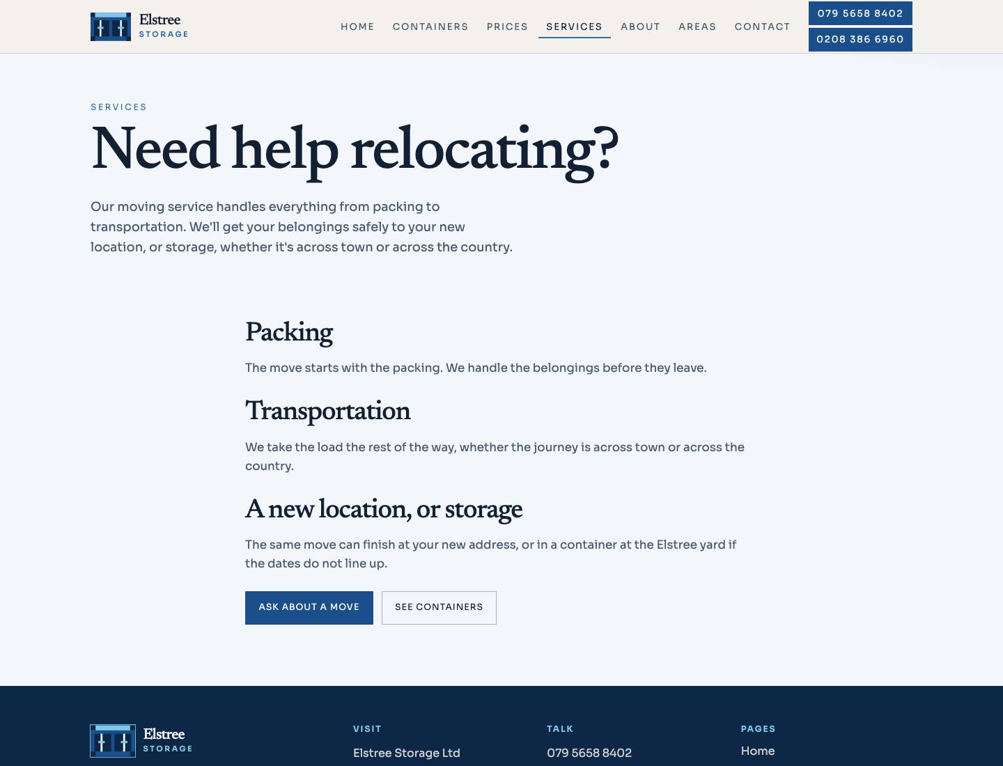 Elstree Storage, Services