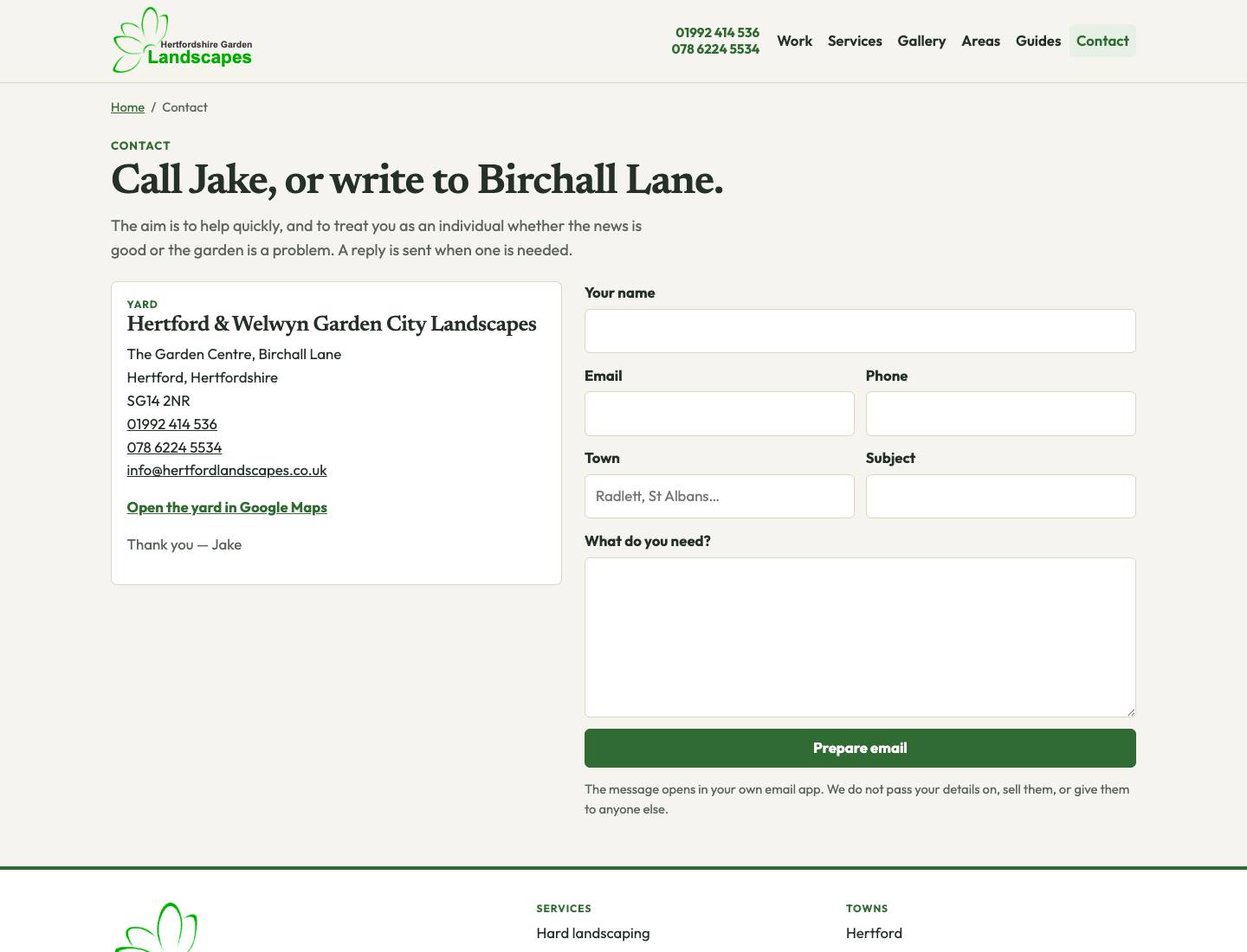 Hertford Landscapes, Contact