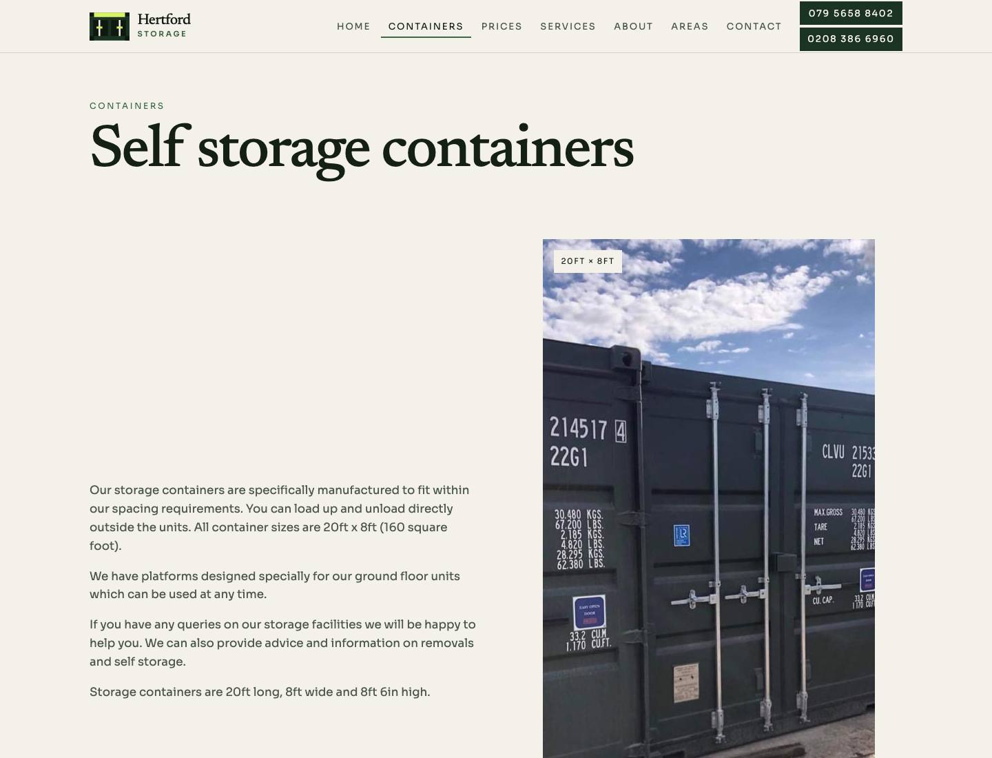 Hertford Storage, Containers