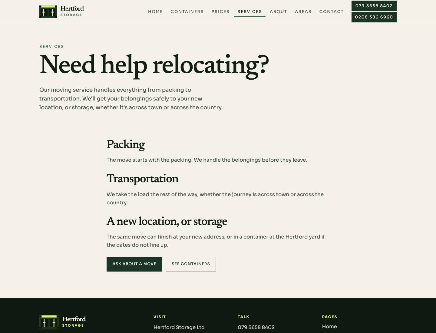 Hertford Storage, Services