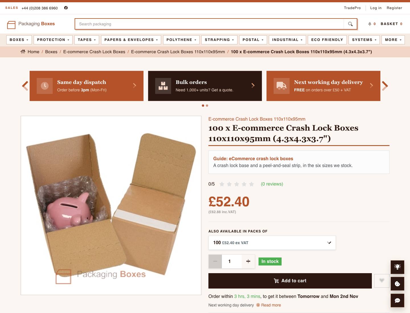 Packaging Boxes, A crash lock carton