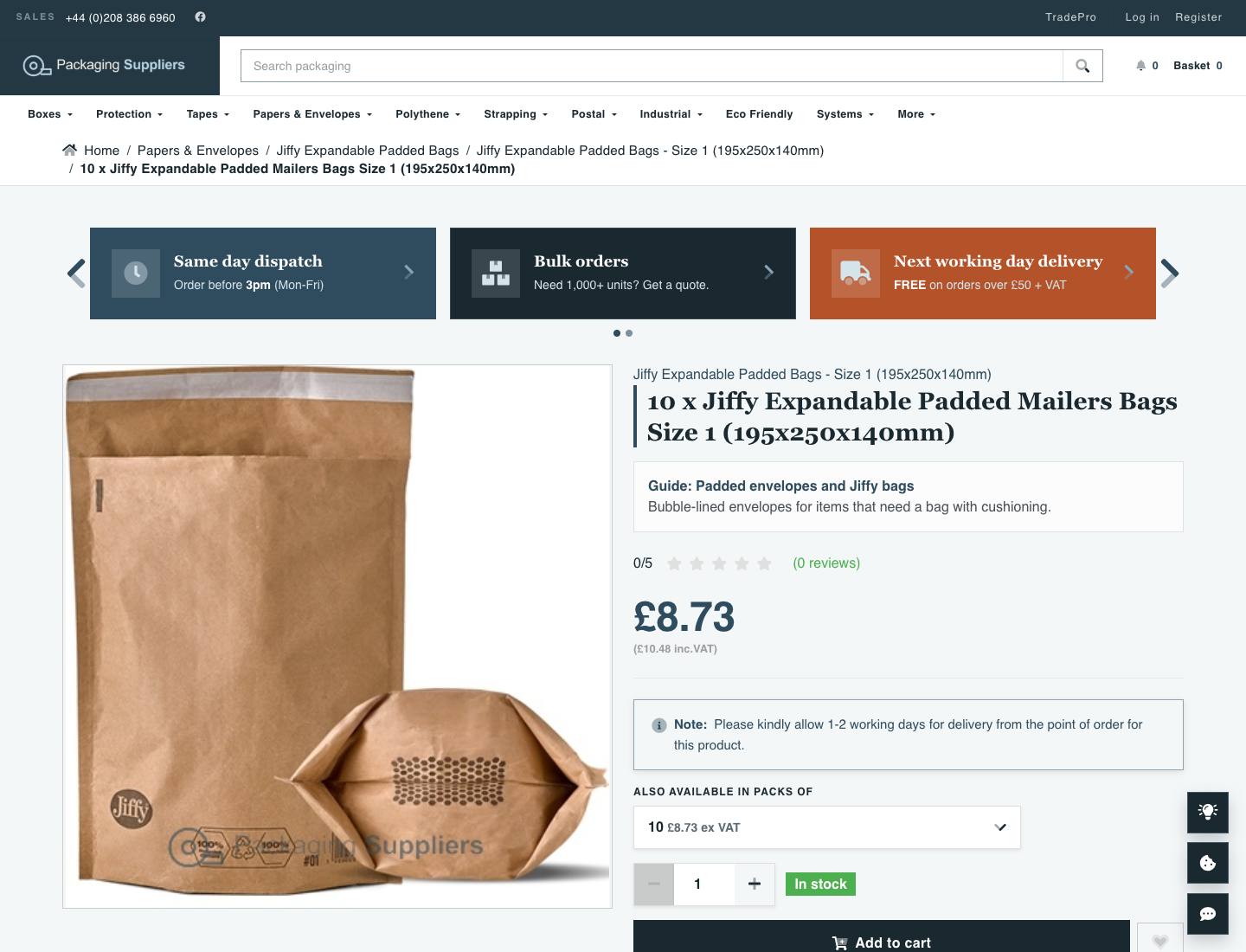 Packaging Suppliers, Padded mailers