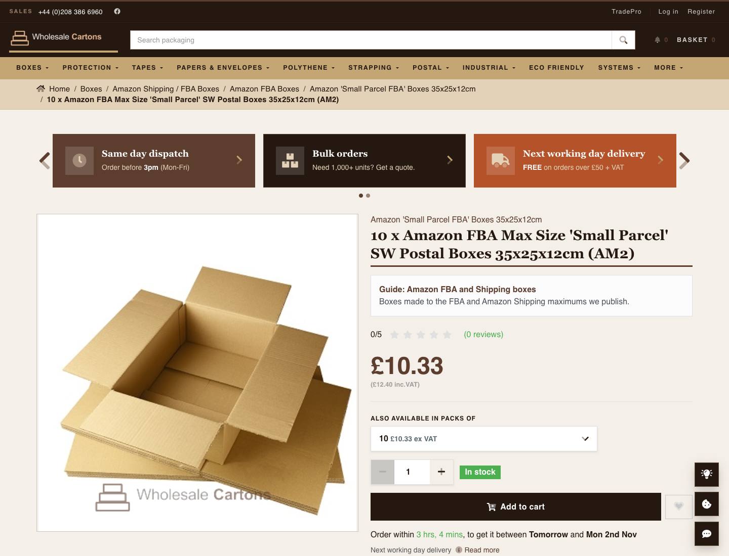 Wholesale Cartons, A postal carton