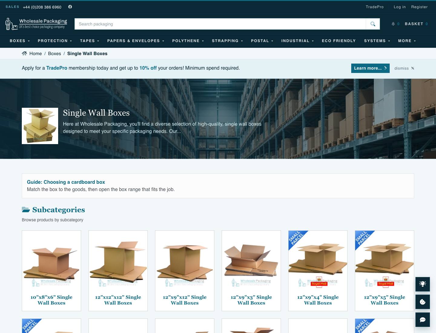 Wholesale Packaging Ltd, Single wall boxes